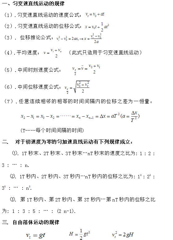 高中物理公式总结：力与运动