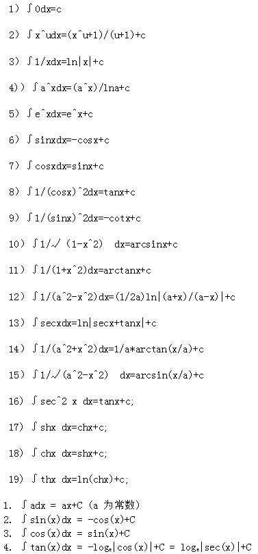 高等数学常用不定积分公式