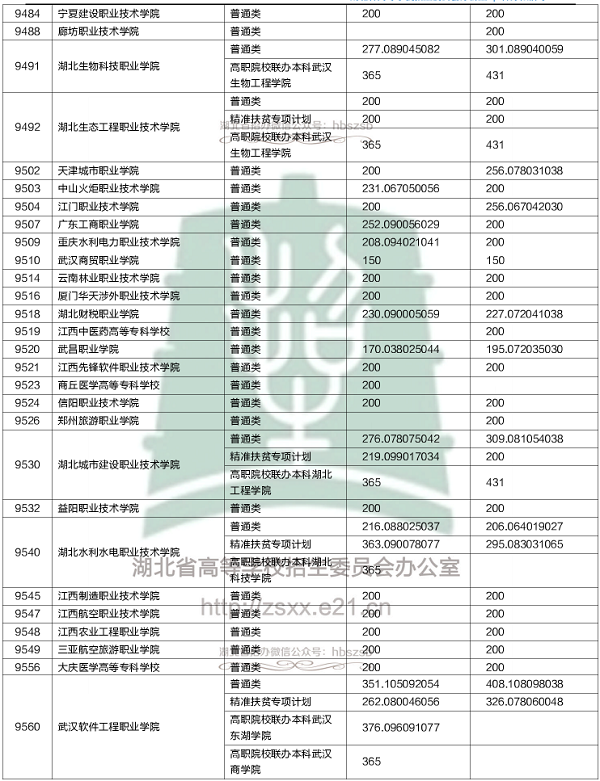 2018各高校在湖北专科录取（投档）分数线