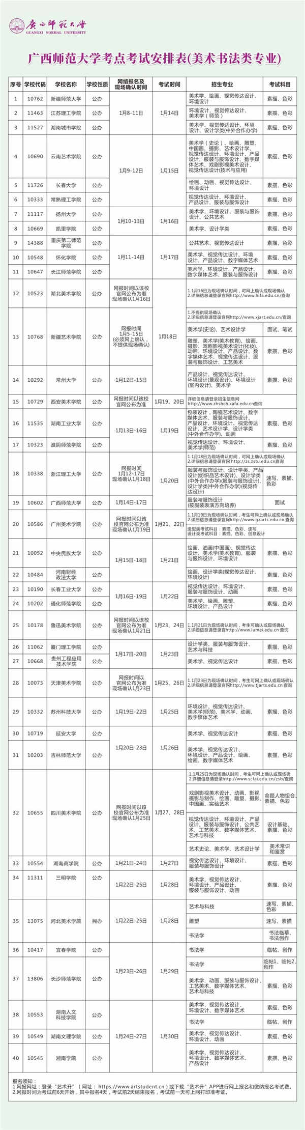 2019年广西美术校考时间安排