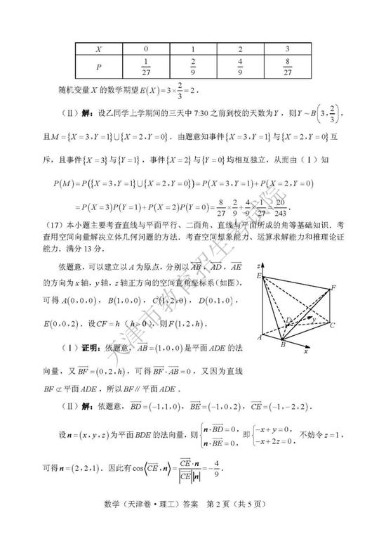 2019天津高考理科数学试题及答案（图片版）