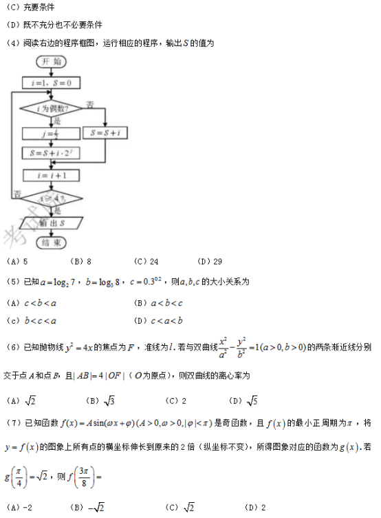 2019天津高考文科数学试题【word精校版】