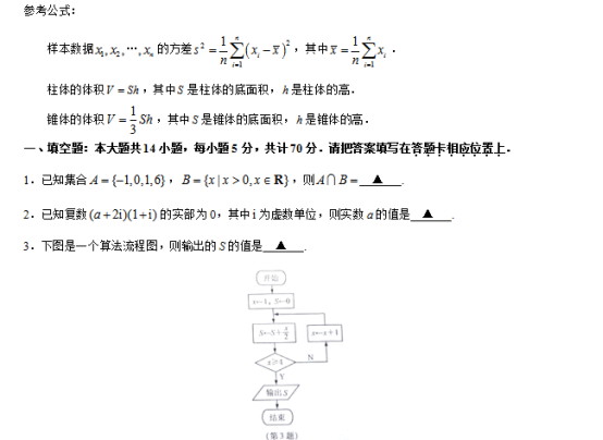 2019江苏高考数学试题（word精校版）