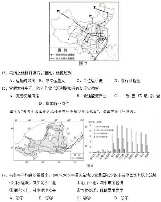 2019江苏高考地理试题（word精校版）