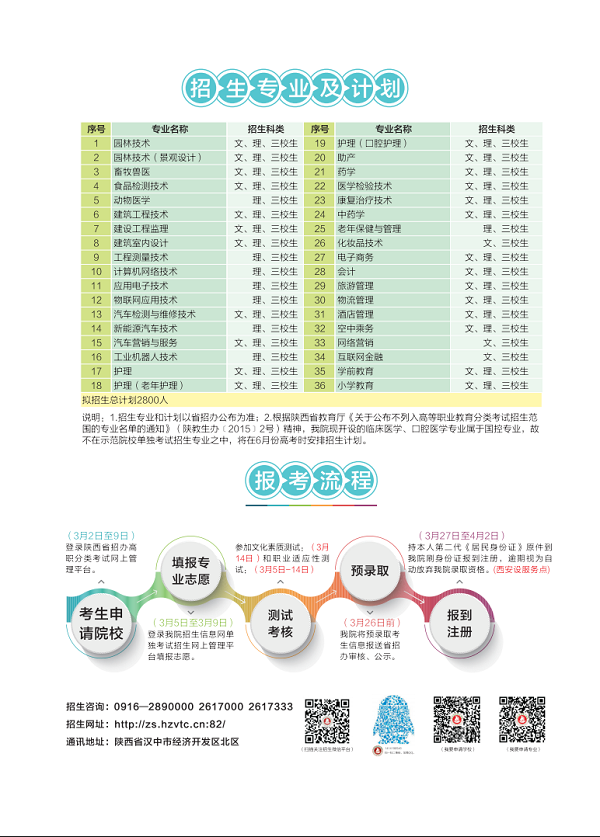 汉中职院2020年示范院校单独考试招生报考指南