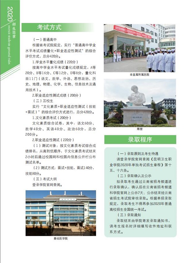 昆明卫生职业学院2020年单独考试招生简章