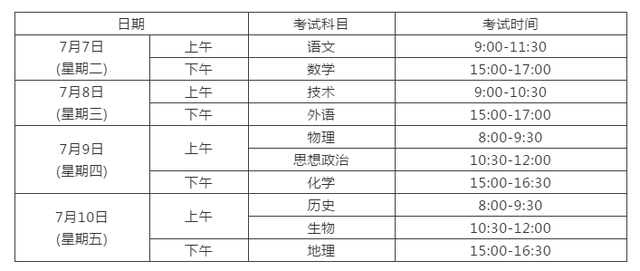 2020浙江高考及选考考试科目及时间