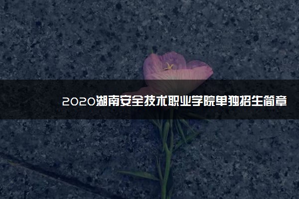 2020湖南安全技术职业学院单独招生简章