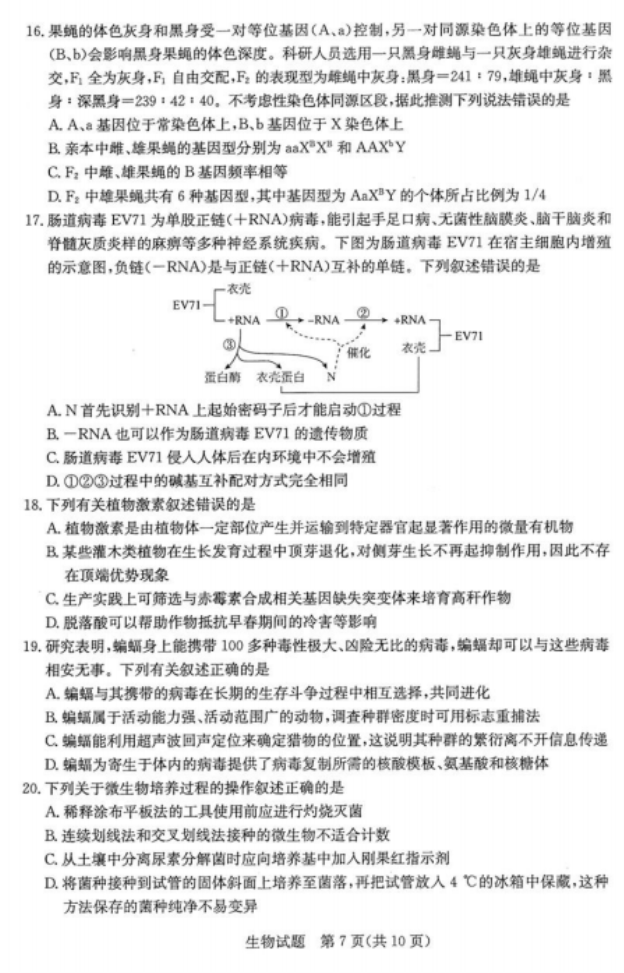 2020山东高三生物开学模拟试题