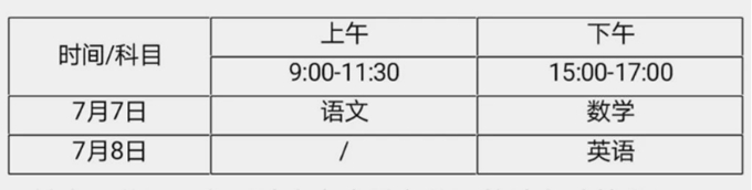 2020年海南高考及高中学业水平选择性考试时间