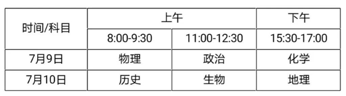 2020年海南高考及高中学业水平选择性考试时间