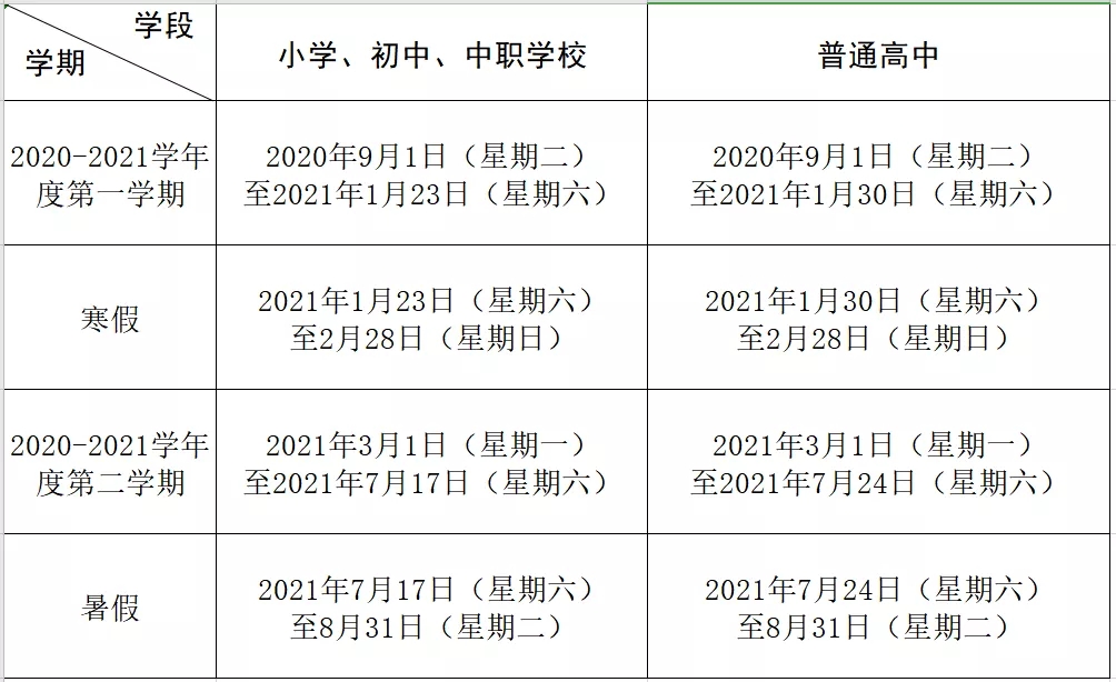 2021年内蒙古包头中小学寒假放假时间