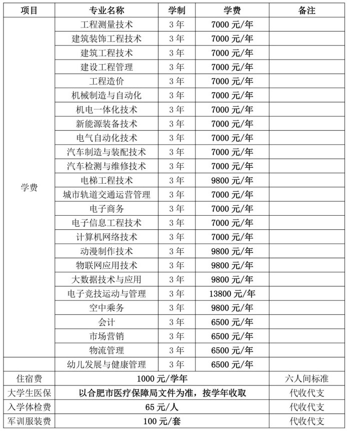 2020年合肥共达职业技术学院学费