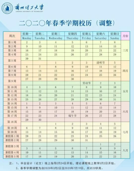 2020兰州理工大学暑假放假时间公布