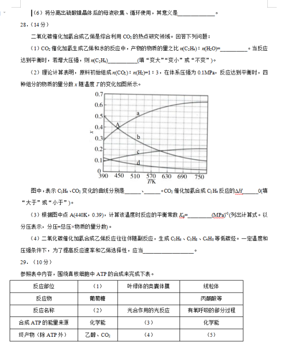 2020高考理综全国3卷试题及答案