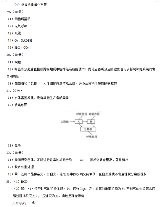 2020高考理综全国3卷试题及答案