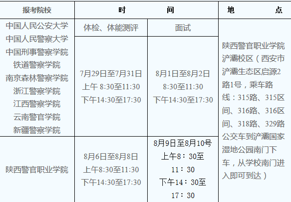 2020陕西公安院校招生体检、体能测试及面试时间安排