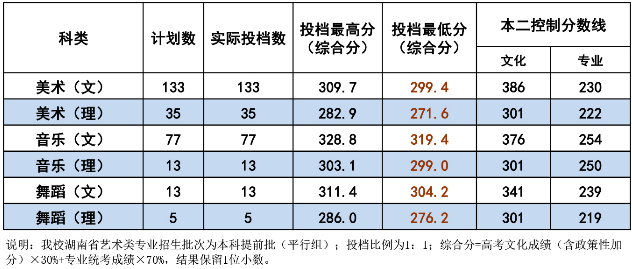 2020衡阳师范学院艺术类投档分数线