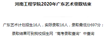 河南工程学院2020艺术本科录取最低分