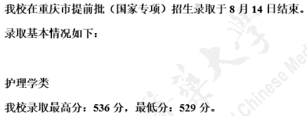 2020天津中医药大学提前批录取分数线