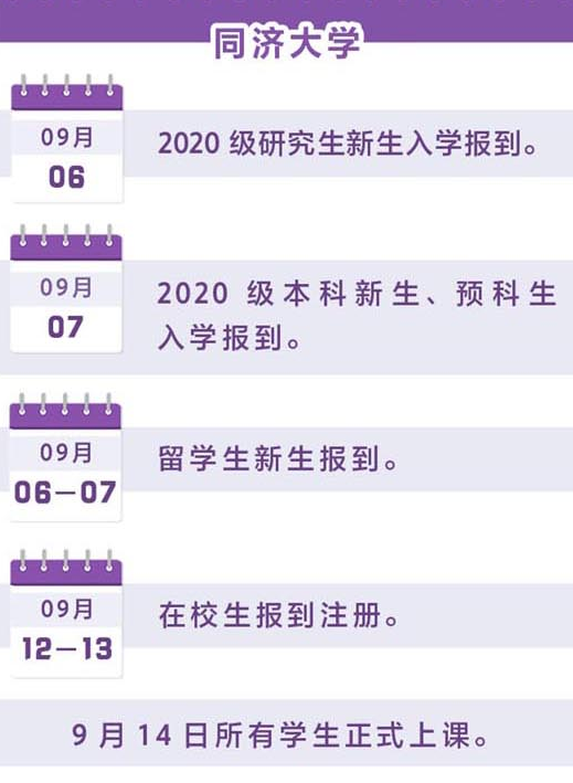 2020同济大学新生开学报到时间