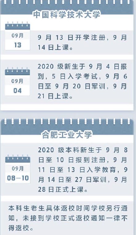 2020安徽高校开学时间公布