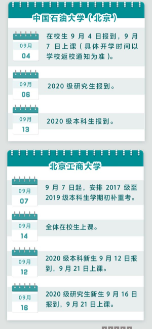 全国高校秋季开学时间2020