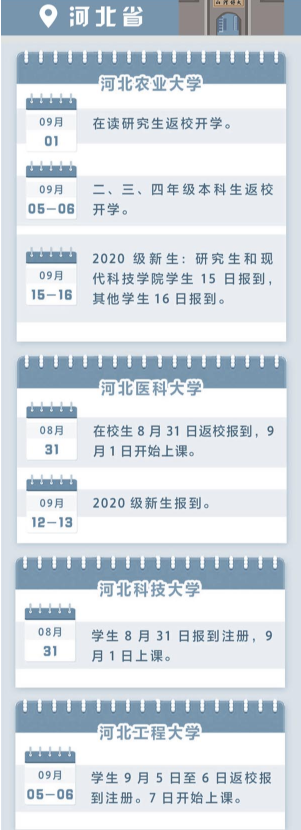 全国高校秋季开学时间2020