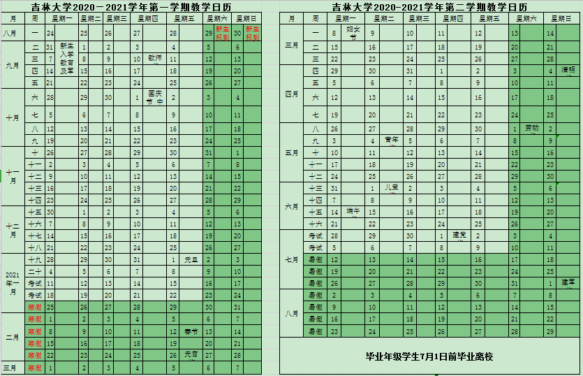 2021吉林各高校寒假放假及开学时间