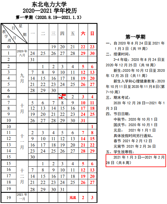 2021东北电力大学什么时候放寒假