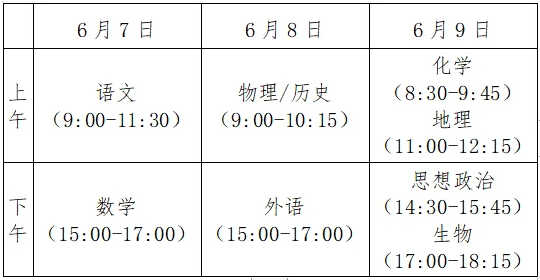 2021年高考具体时间是几月几日