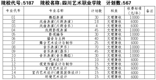 2021四川艺术职业学院单招专业及招生计划