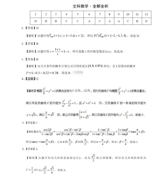 2021全国三卷高考文科数学押题卷【含答案】