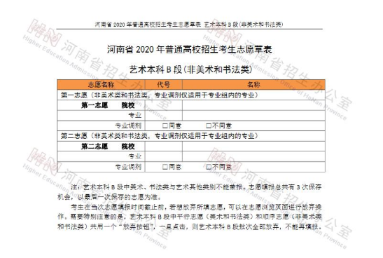 2021年河南高考志愿填报表范本样表模拟志愿表