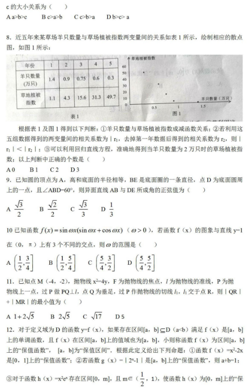 2021甘肃高考理科数学押题卷（含答案）