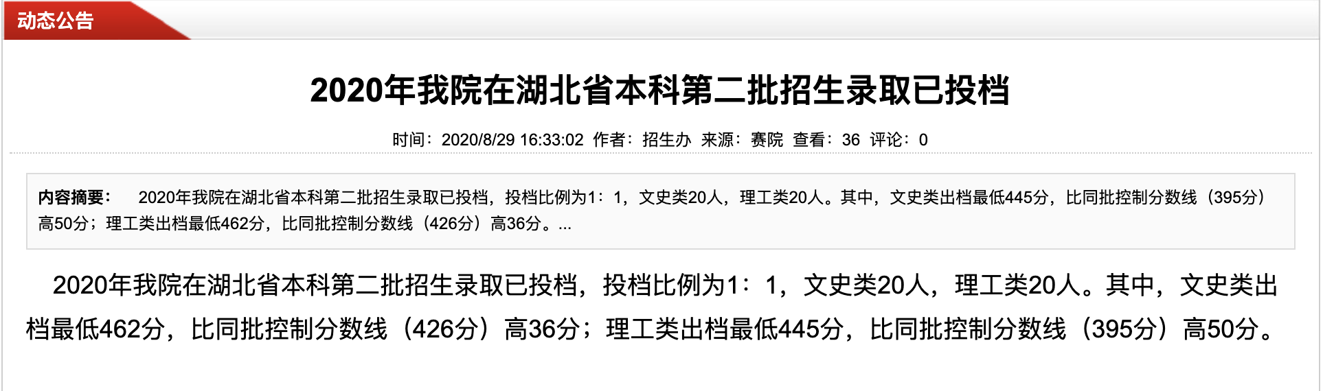 广西中医药大学赛恩斯新医药学院湖北省本科第二批招生录取投档分数