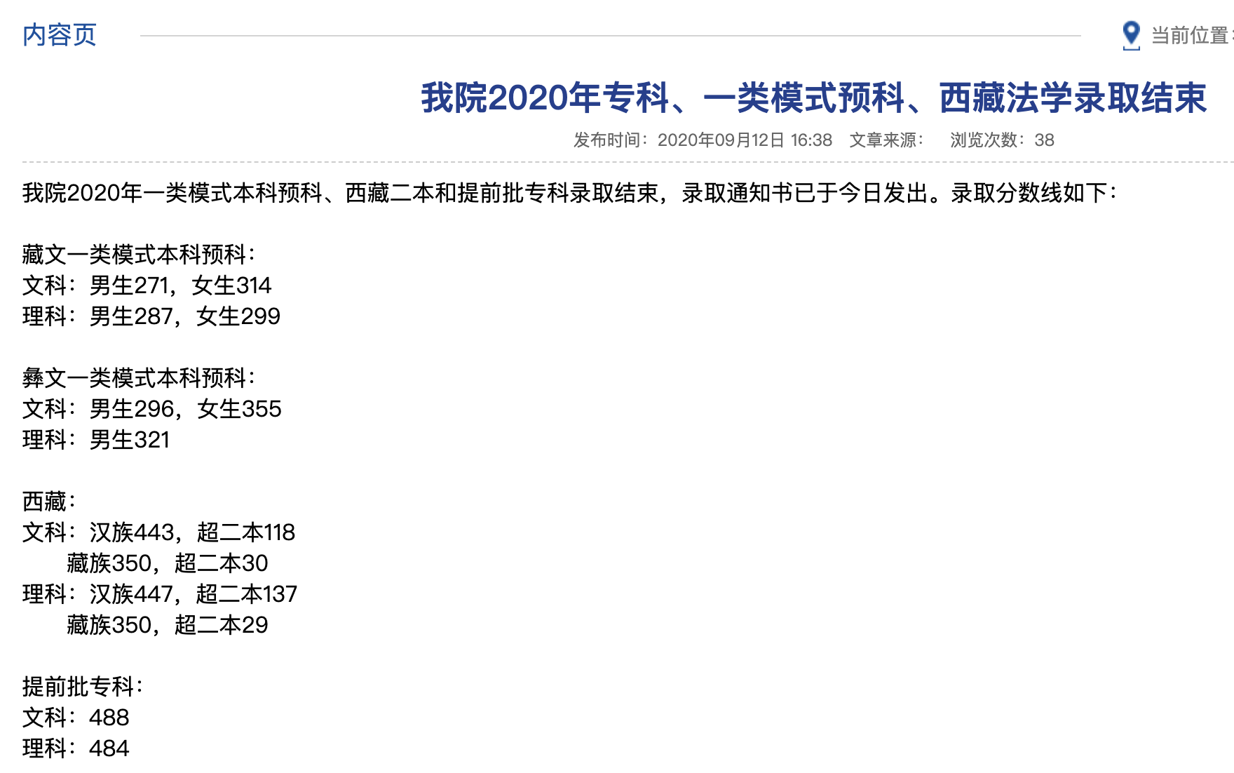 四川警察学院2020年专科、一类模式预科、西藏法学录取分数