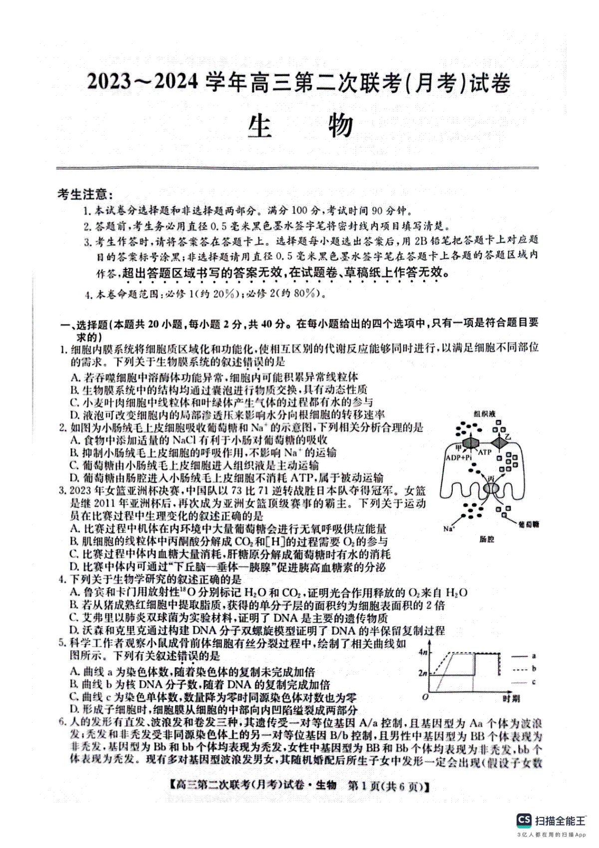 陕西省榆林市府谷中学2023-2024学年高三上学期11月月考 生物