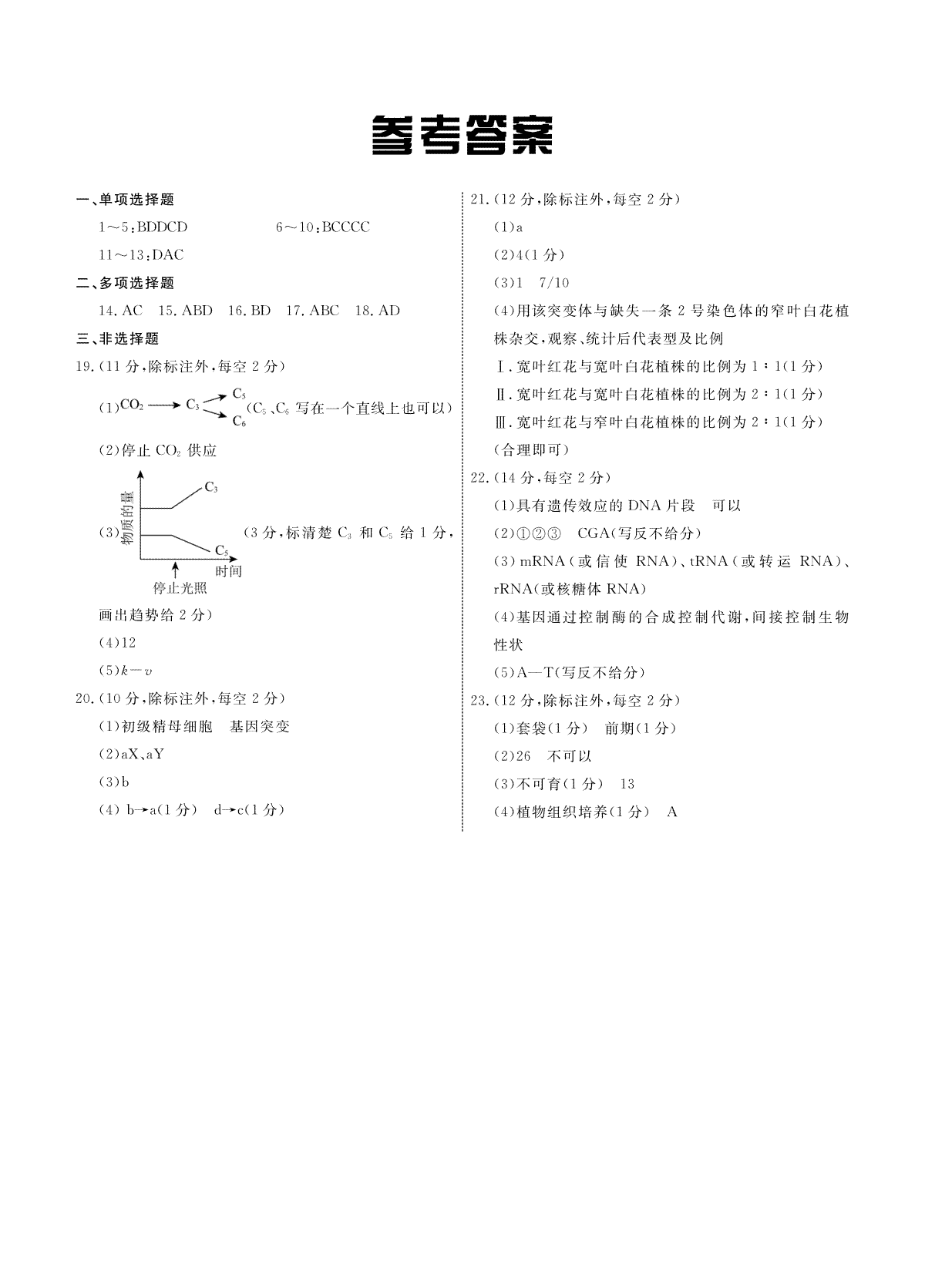 河北省承德市部分高中2023-2024学年高三上学期12月期中考试 生物答案