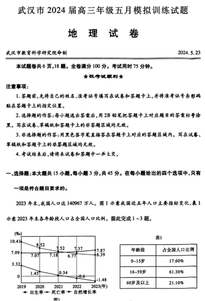 武汉五调2024高三五月模拟押题训练地理试题及答案解析